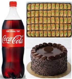 Klasik Çikolatalı Pasta 1 kg Fıstıklı Baklava ve 1 Litre Cola Seti